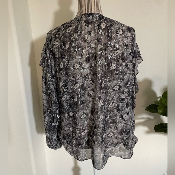 The Kooples Flowing Silver Top With Floral Print Black-Ecru - Picture 5 of 12